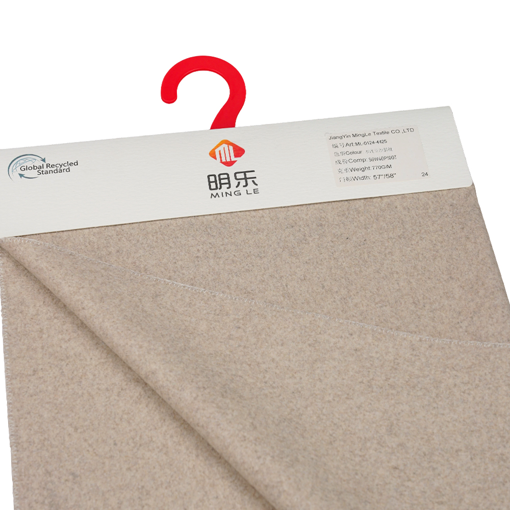 50 % Vlna, 40 % Polyester, 10 % Ostatní vlákno, 770 G/M, Pasta z přírodních lehkých fazolí, Twill Melton Fabric, ML-0124-4425