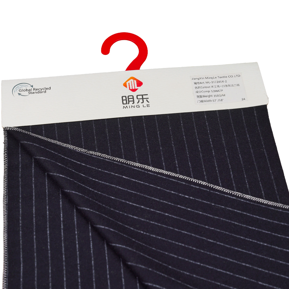 53 % Vlna, 47 % Polyester, 350 G/M, Zhiqing + bílá, Vertikální pruhovaná flanelová tkanina, ML-317245X-2